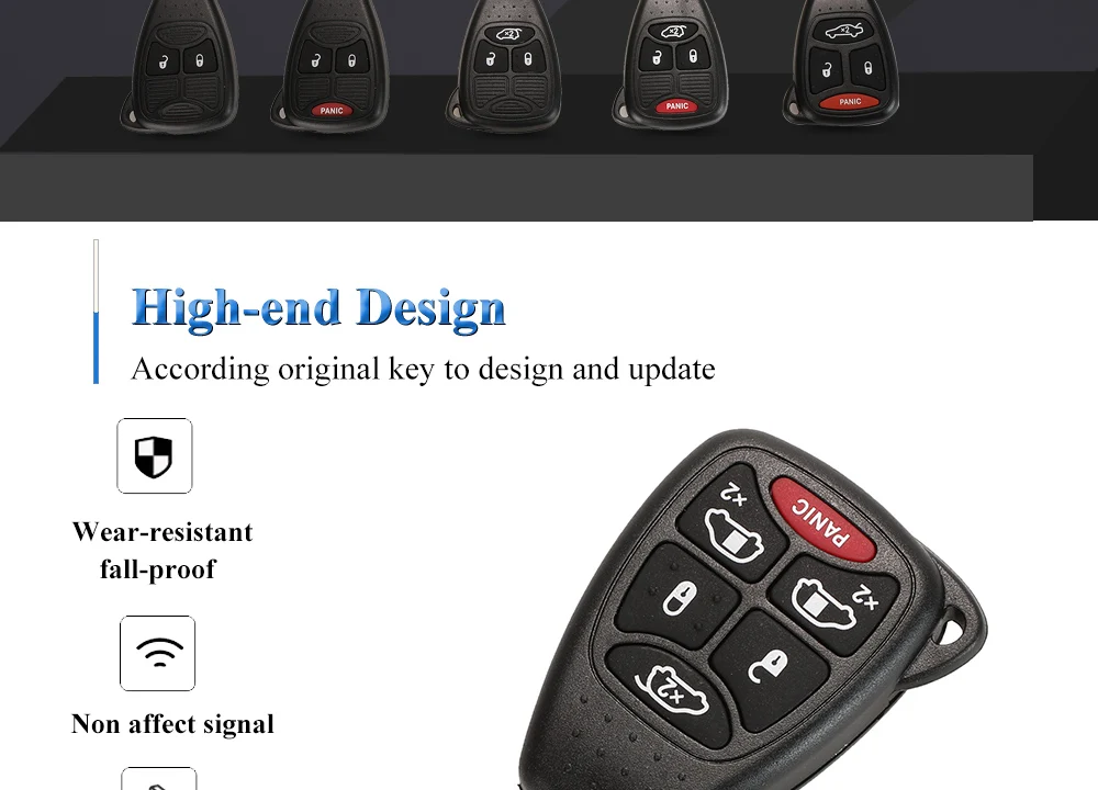 jingyuqin Car Key Shell Case 2/3/4/5/6 Buttons for Chrysler Pacifica Aspen 300 Dodge RAM Caravan Jeep Commander Grand Cherokee