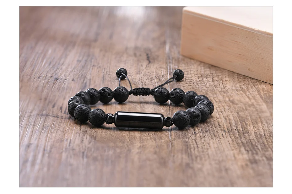 Vnox Men's Casual Lava Stone Beads Urn Bracelets for Ashes, Hollow Tube Cremation Keepsake Memorial Jewelry,Length Adjustable