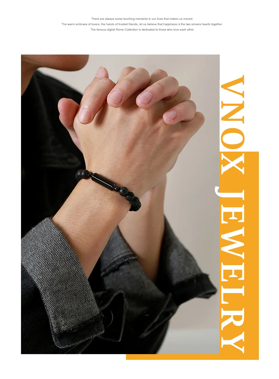 Vnox Men's Casual Lava Stone Beads Urn Bracelets for Ashes, Hollow Tube Cremation Keepsake Memorial Jewelry,Length Adjustable