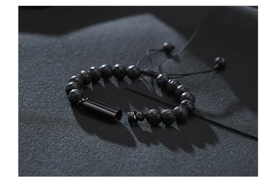 Vnox Men's Casual Lava Stone Beads Urn Bracelets for Ashes, Hollow Tube Cremation Keepsake Memorial Jewelry,Length Adjustable