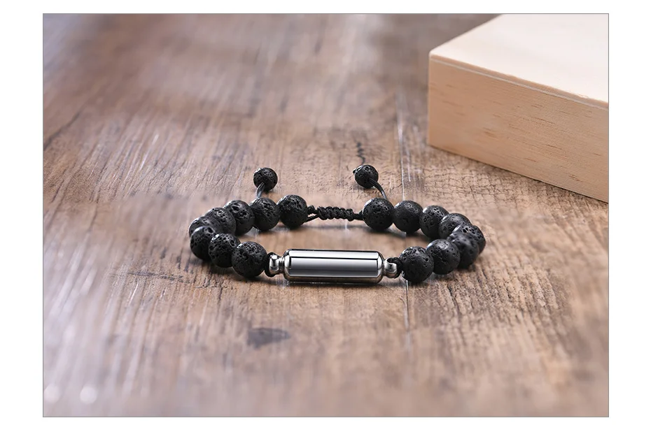 Vnox Men's Casual Lava Stone Beads Urn Bracelets for Ashes, Hollow Tube Cremation Keepsake Memorial Jewelry,Length Adjustable