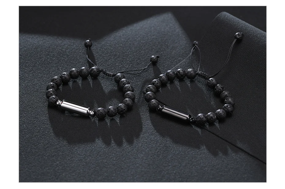 Vnox Men's Casual Lava Stone Beads Urn Bracelets for Ashes, Hollow Tube Cremation Keepsake Memorial Jewelry,Length Adjustable
