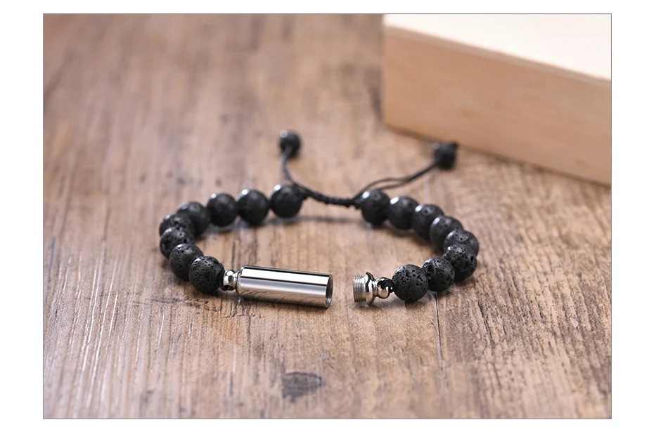 Vnox Men's Casual Lava Stone Beads Urn Bracelets for Ashes, Hollow Tube Cremation Keepsake Memorial Jewelry,Length Adjustable