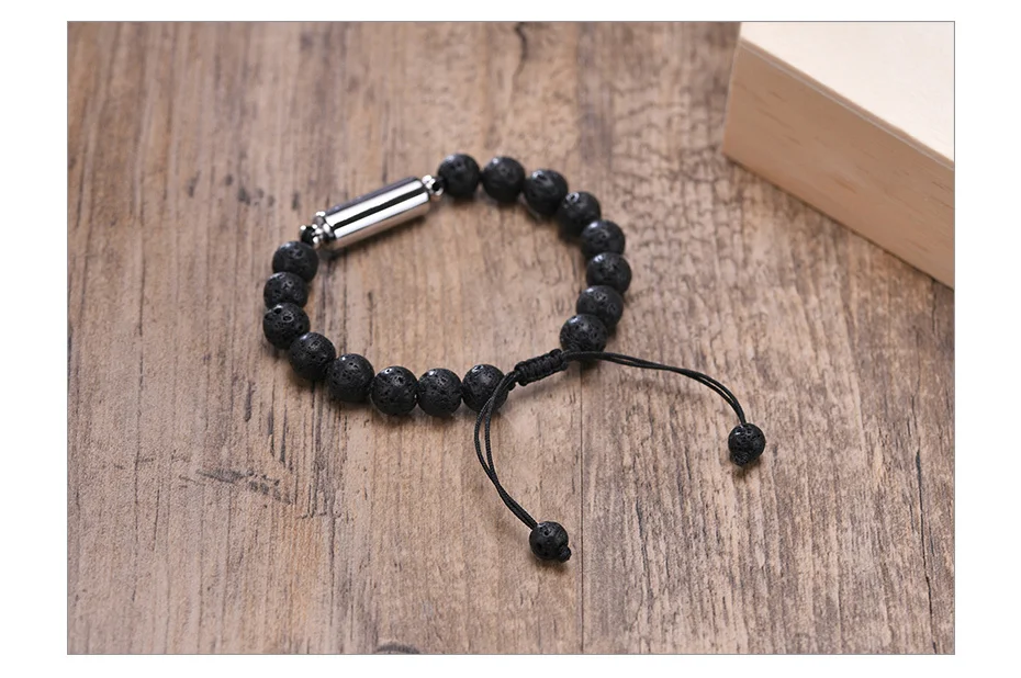 Vnox Men's Casual Lava Stone Beads Urn Bracelets for Ashes, Hollow Tube Cremation Keepsake Memorial Jewelry,Length Adjustable