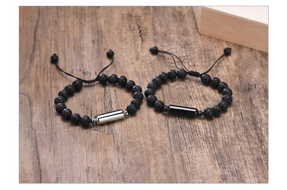 Vnox Men's Casual Lava Stone Beads Urn Bracelets for Ashes, Hollow Tube Cremation Keepsake Memorial Jewelry,Length Adjustable