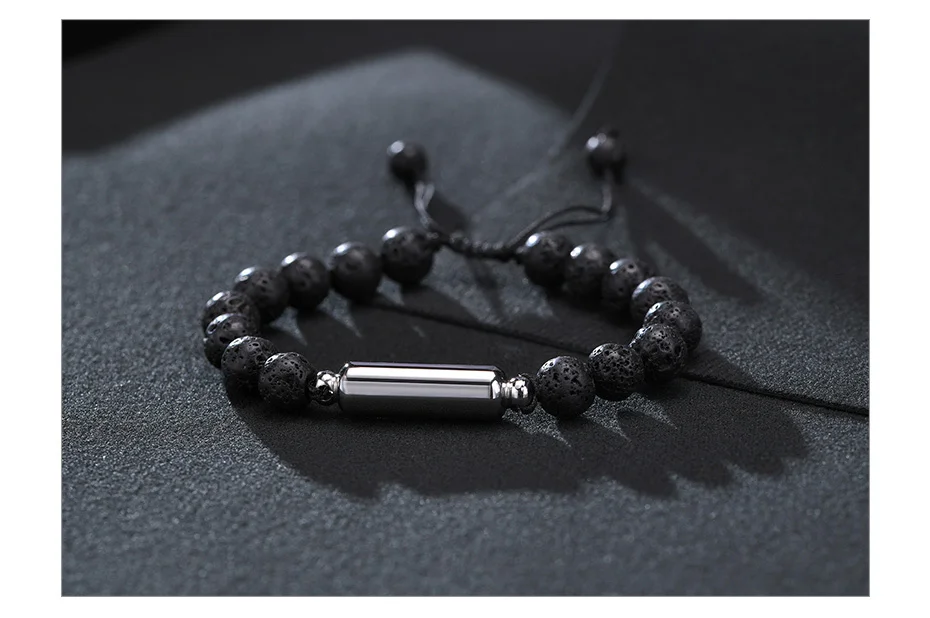 Vnox Men's Casual Lava Stone Beads Urn Bracelets for Ashes, Hollow Tube Cremation Keepsake Memorial Jewelry,Length Adjustable
