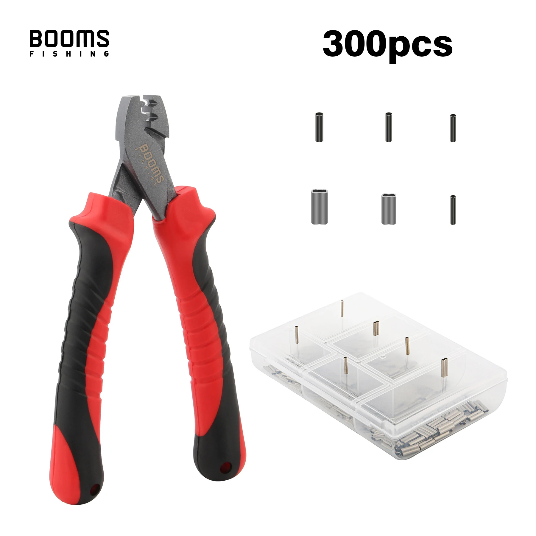 Booms Fishing CP2 Fishing Crimping Pliers with 300Pcs/set for Single & Double 6 Size Fishing Line Barrel Crimping Sleeves Tools