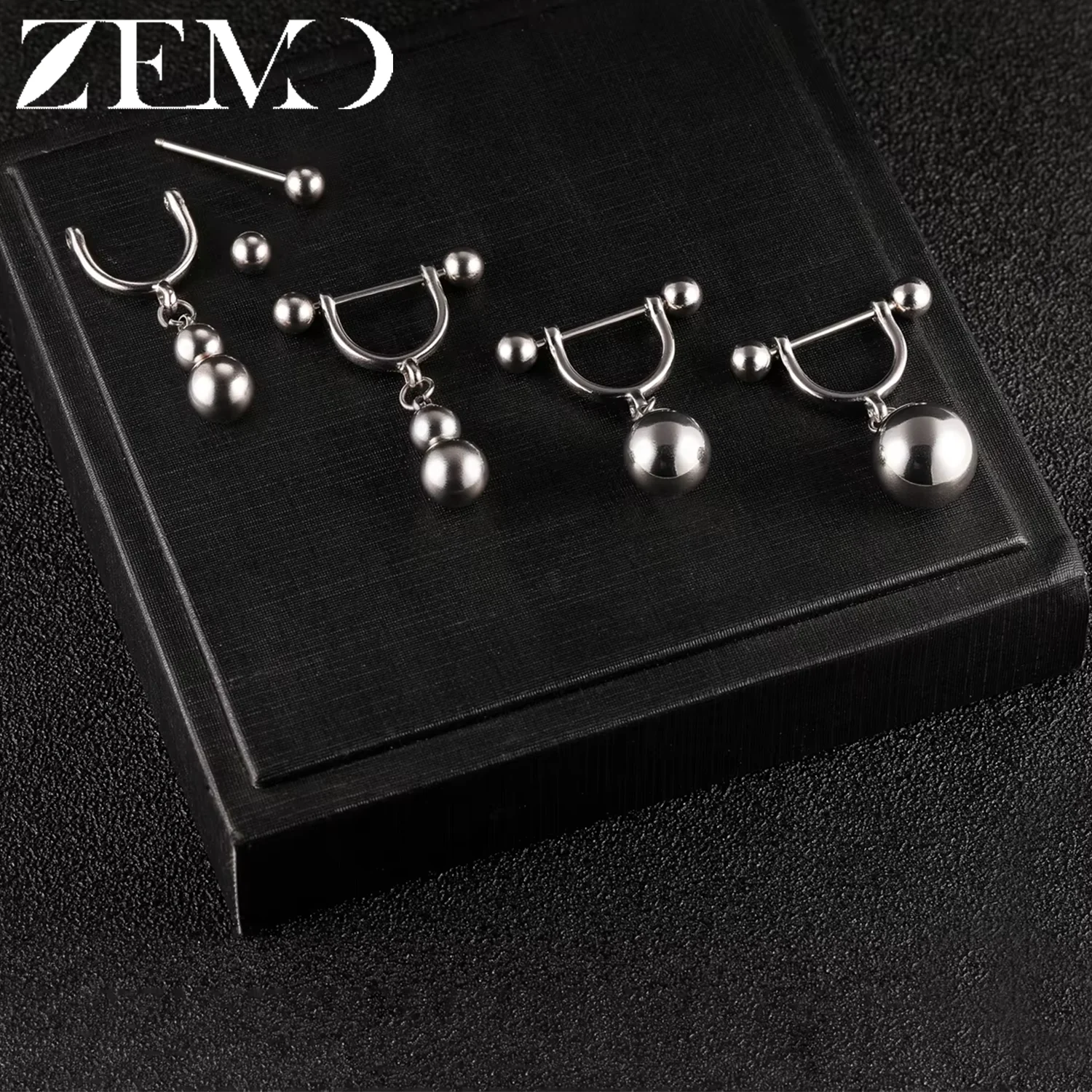 ZEMO 1PC/1Pair 14G/16G Stainless Steel Drop Nipple Rings Bar Balls Barbell Dangle Nipple Piercings 10/12MM Punk Piercing Jewelry