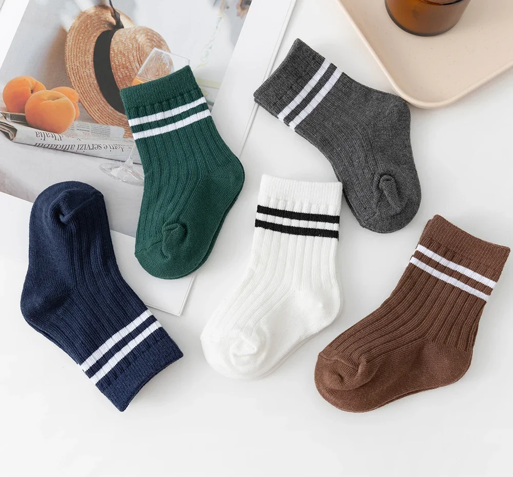 3pairs/lot Infant Boys Striped Socks Cotton Ribbed Stretch Mouthed Babies Boys Short Socks Newborn Toddler Boys Sporty Sock Pack