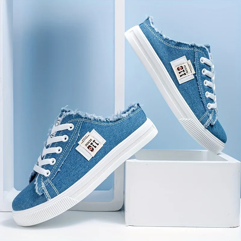 Women's Fashion Flat Sneakers Casual Lace Up Round Toe Non Slip Canvas Shoes Casual Walking Slides Shoes