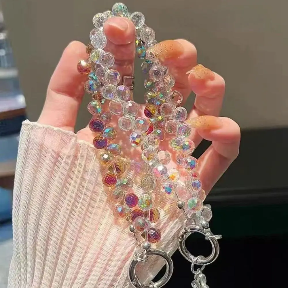 Glitter Beads Hand Wrist Strap Crystal Lanyard for iPhone Huawei Redmi Xiaomi Samsung Phone Charm Ornament Keychain Hang Rope