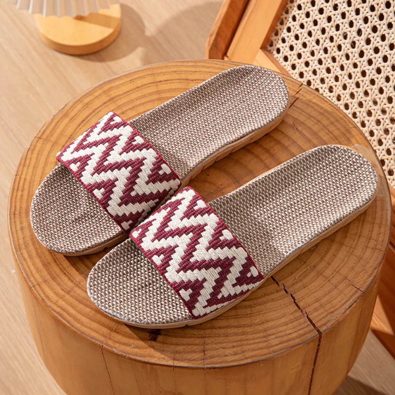 Summer Linen Slippers for Women Indoor Ladies Home Anti-Slip Thick Sole Linen Shoes Use Four Seasons Cool Slippers Slides