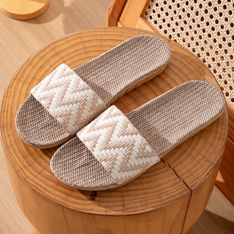 Summer Linen Slippers for Women Indoor Ladies Home Anti-Slip Thick Sole Linen Shoes Use Four Seasons Cool Slippers Slides