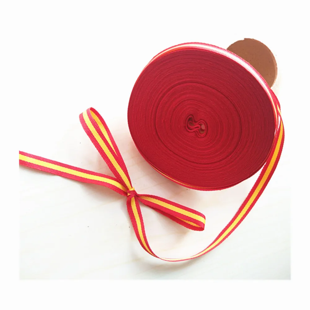 Plaid Ribbon for Craft 10MM Polyester 25 Yard Spain Grosgrain Ribbon Decoration for Butterfly Hair Clip Red Yellow 6 Color