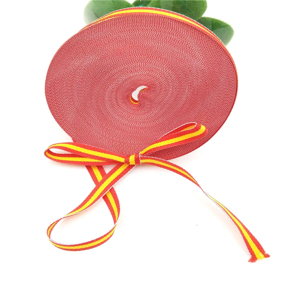 Plaid Ribbon for Craft 10MM Polyester 25 Yard Spain Grosgrain Ribbon Decoration for Butterfly Hair Clip Red Yellow 6 Color