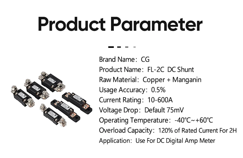 CG FL-2C Shunt 10A 20A 50A 100A 150A 200A 300A 400A 500A 600A 750A 75mV DC Manufacturer With Base Ammeter Current Shunt Resistor