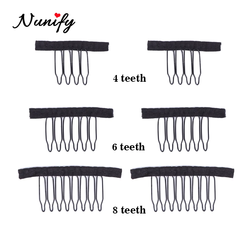 Nunify Wig Comb Clips 4 Teeth Hair Extension Clips Stainless Steel Wig Clips Combs Snap Clips With Rubber For Hair Extension