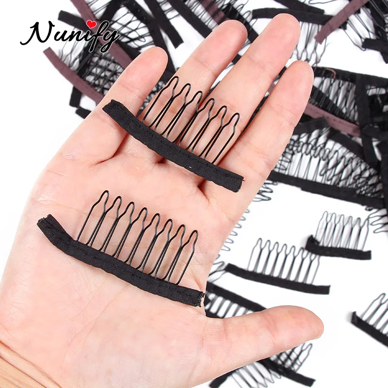 Nunify Wig Comb Clips 4 Teeth Hair Extension Clips Stainless Steel Wig Clips Combs Snap Clips With Rubber For Hair Extension