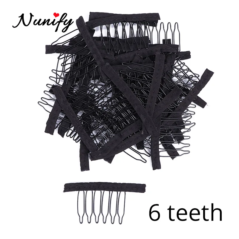 Nunify Wig Comb Clips 4 Teeth Hair Extension Clips Stainless Steel Wig Clips Combs Snap Clips With Rubber For Hair Extension