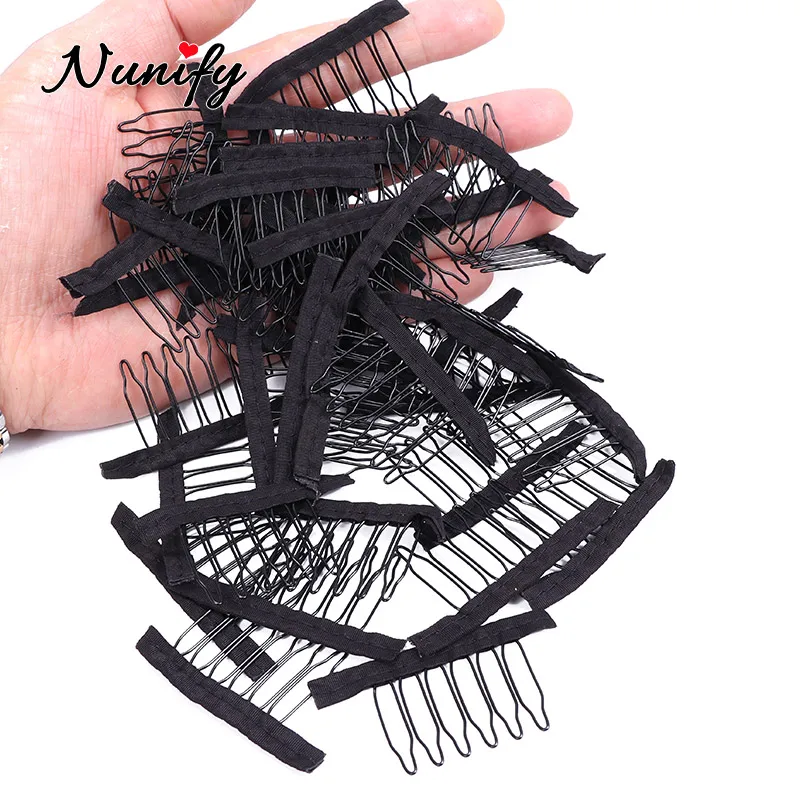 Nunify Wig Comb Clips 4 Teeth Hair Extension Clips Stainless Steel Wig Clips Combs Snap Clips With Rubber For Hair Extension