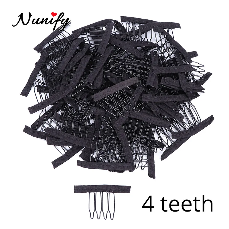 Nunify Wig Comb Clips 4 Teeth Hair Extension Clips Stainless Steel Wig Clips Combs Snap Clips With Rubber For Hair Extension