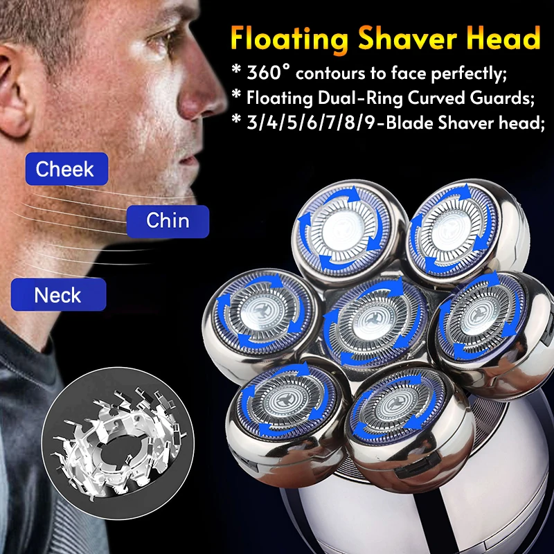 Replacement Electric Shaver Head 3/5/6/7/8/9 Floating Shaving Head Nose Trimmer Hair Clipper Face Cleaning Brush Massage Head