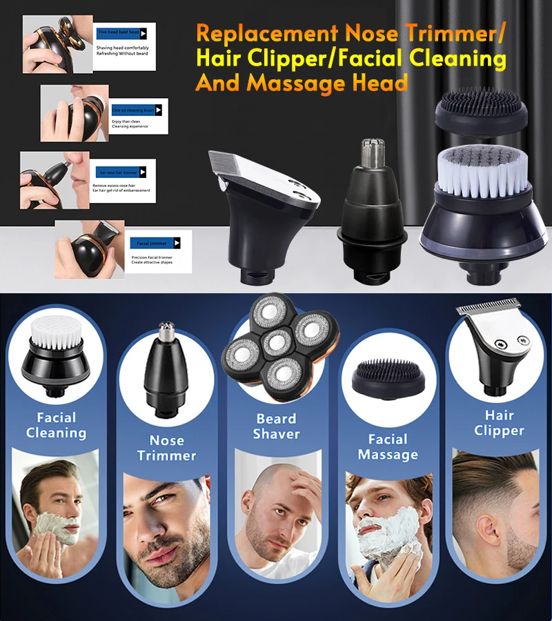 Replacement Electric Shaver Head 3/5/6/7/8/9 Floating Shaving Head Nose Trimmer Hair Clipper Face Cleaning Brush Massage Head