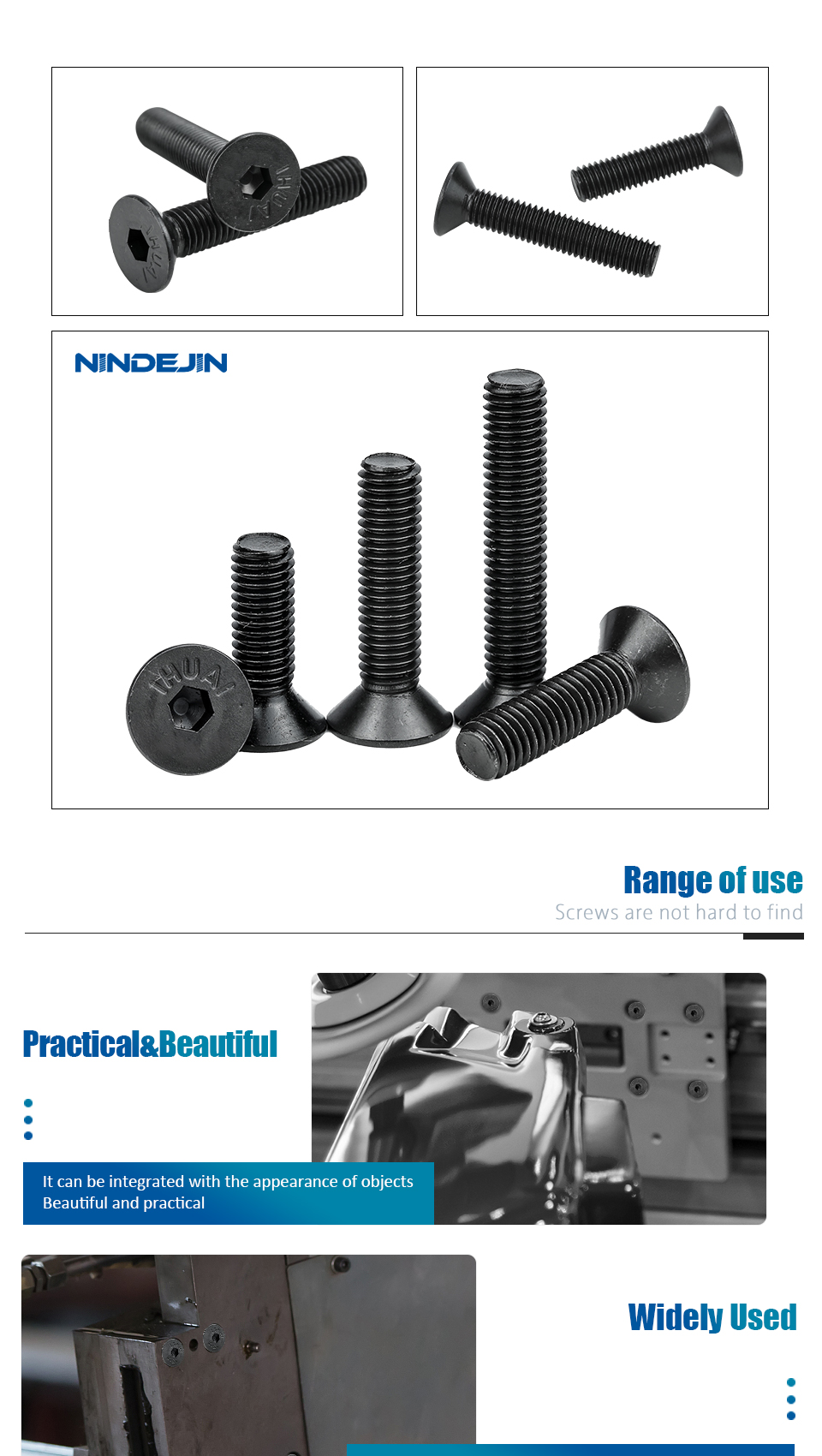 NINDEJIN Hexagon Socket Flat Head Screw Carbon Steel M1.6 M2 M2.5 M3 M4 M5 M6 M8 M10 M12 Allen Bolts Machine Screw