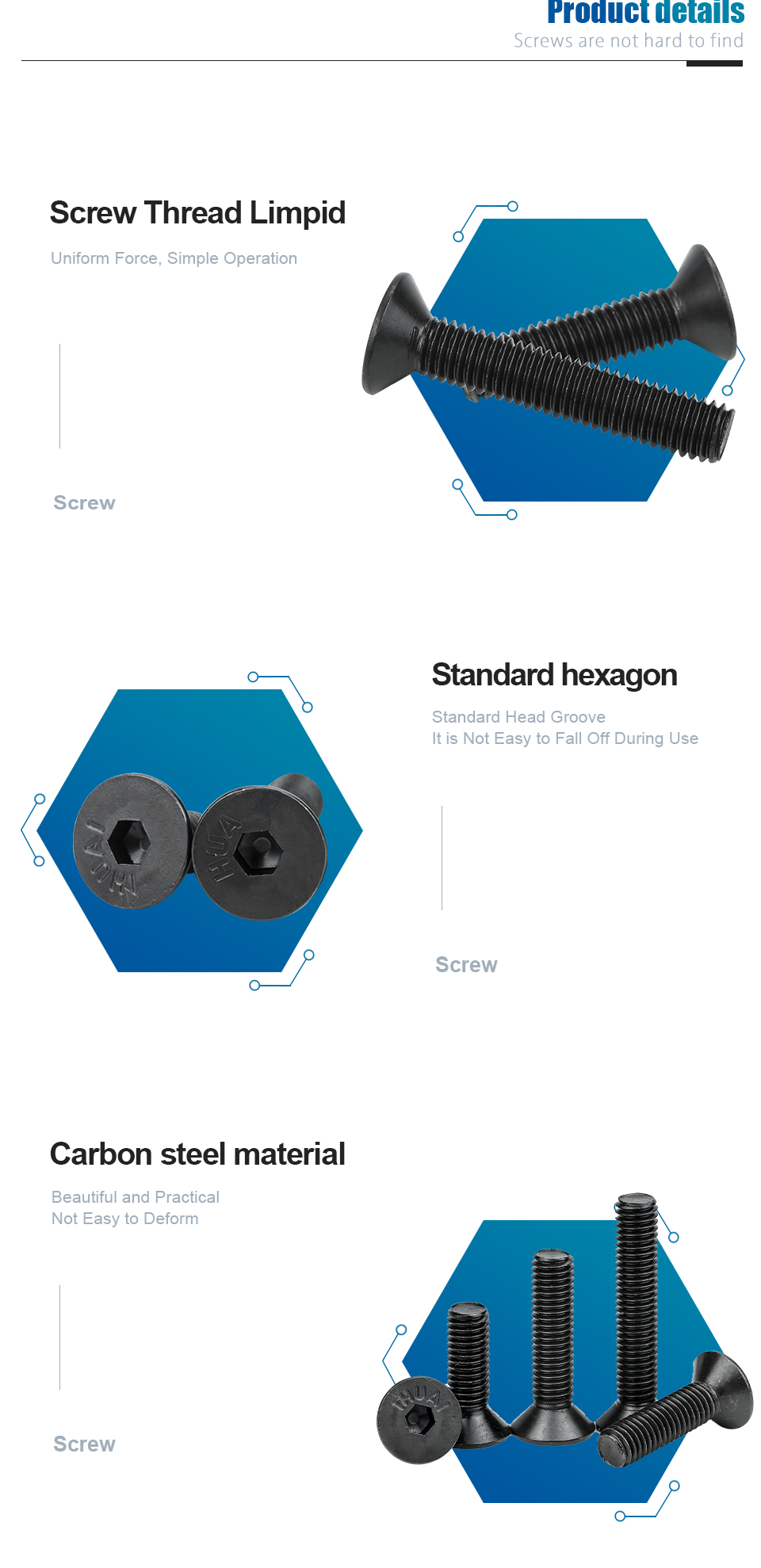 NINDEJIN Hexagon Socket Flat Head Screw Carbon Steel M1.6 M2 M2.5 M3 M4 M5 M6 M8 M10 M12 Allen Bolts Machine Screw