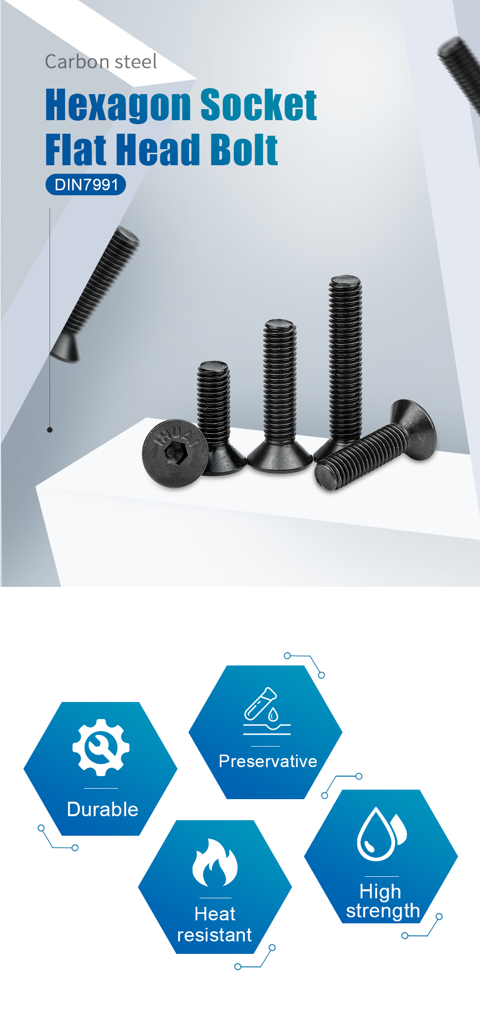 NINDEJIN Hexagon Socket Flat Head Screw Carbon Steel M1.6 M2 M2.5 M3 M4 M5 M6 M8 M10 M12 Allen Bolts Machine Screw