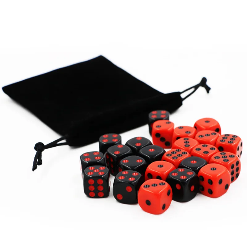 24 PCS/Set Dice with Velvet Bag Red/Black Dice SET 16mm