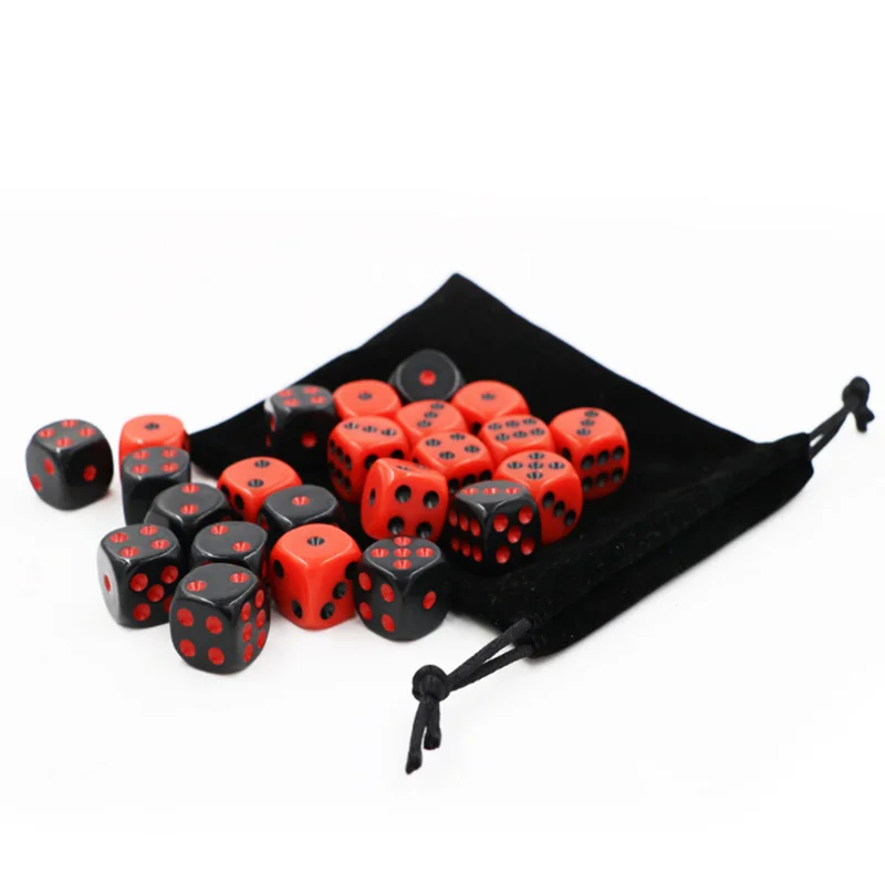 24 PCS/Set Dice with Velvet Bag Red/Black Dice SET 16mm