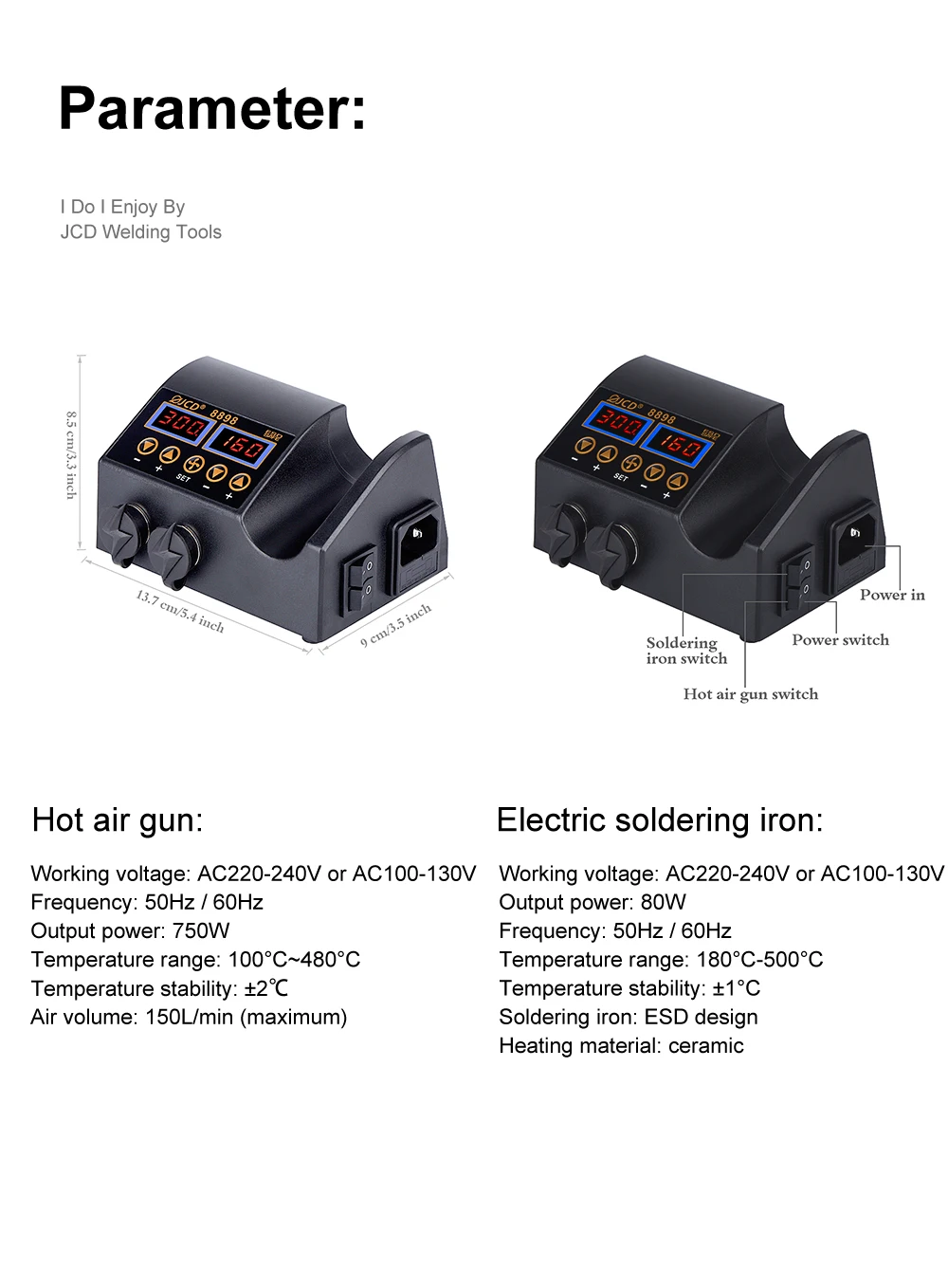 2 in 1 750W Soldering Station LCD Digital display welding rework station for cell-phone BGA SMD PCB IC Repair solder tools 8898