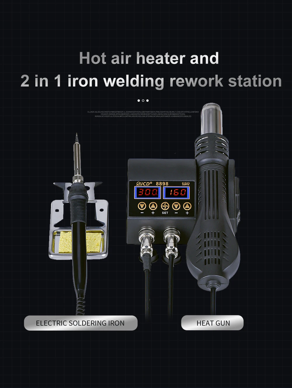 2 in 1 750W Soldering Station LCD Digital display welding rework station for cell-phone BGA SMD PCB IC Repair solder tools 8898