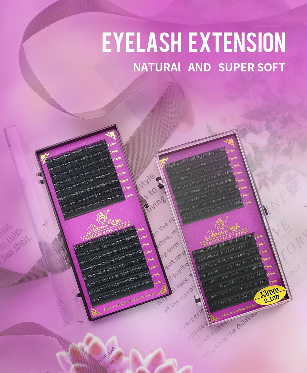GLAMLASH Wholesale 16Rows BCCCD Curl Natural Mink Single Eyelash Extension Premium Individual Fake False Eye Lashes