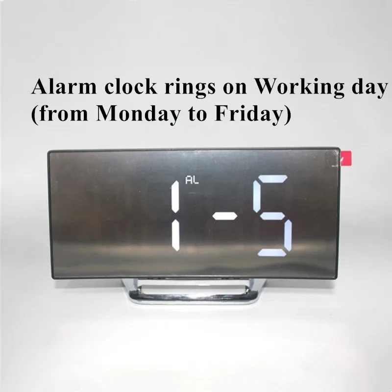 Curved Mirror Digital Alarm Clock with TEMP Date Night Mode Snooze Table Clock 12/24H Anti-disturb LED Clock for Living Room