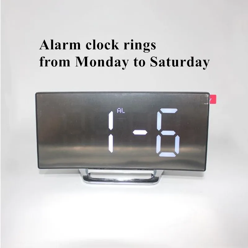 Curved Mirror Digital Alarm Clock with TEMP Date Night Mode Snooze Table Clock 12/24H Anti-disturb LED Clock for Living Room