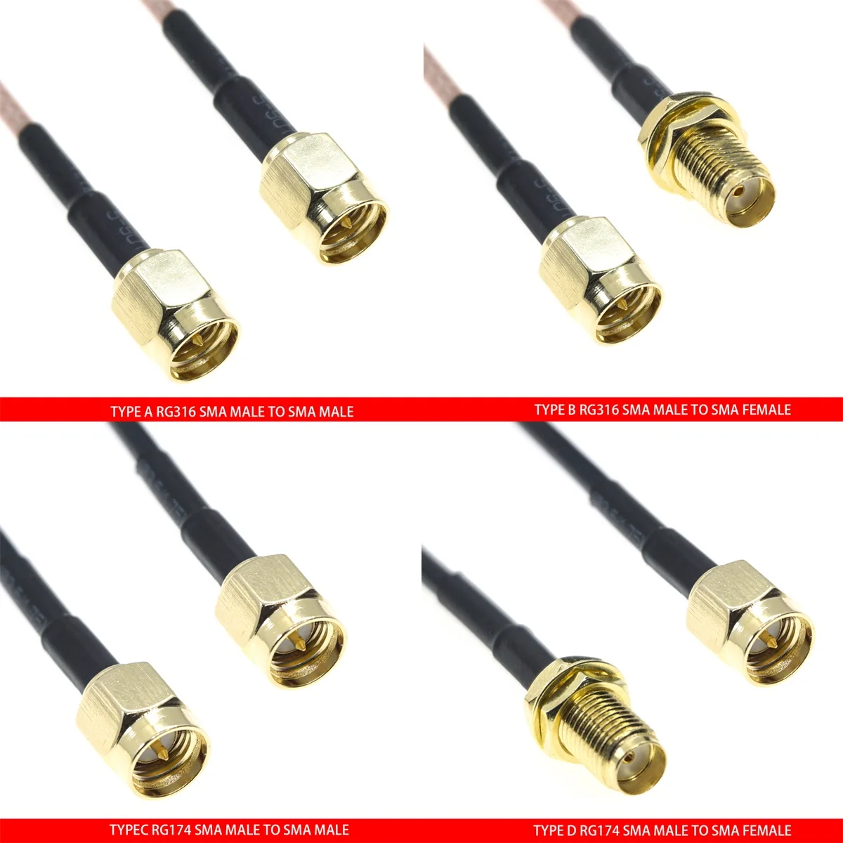 RG316 RG174 SMA Male To SMA Male Female RP-SMA Connector Plug RPSMA Nut Bulkhead Extension RF Coaxial Coax Jumper Pigtail Cable