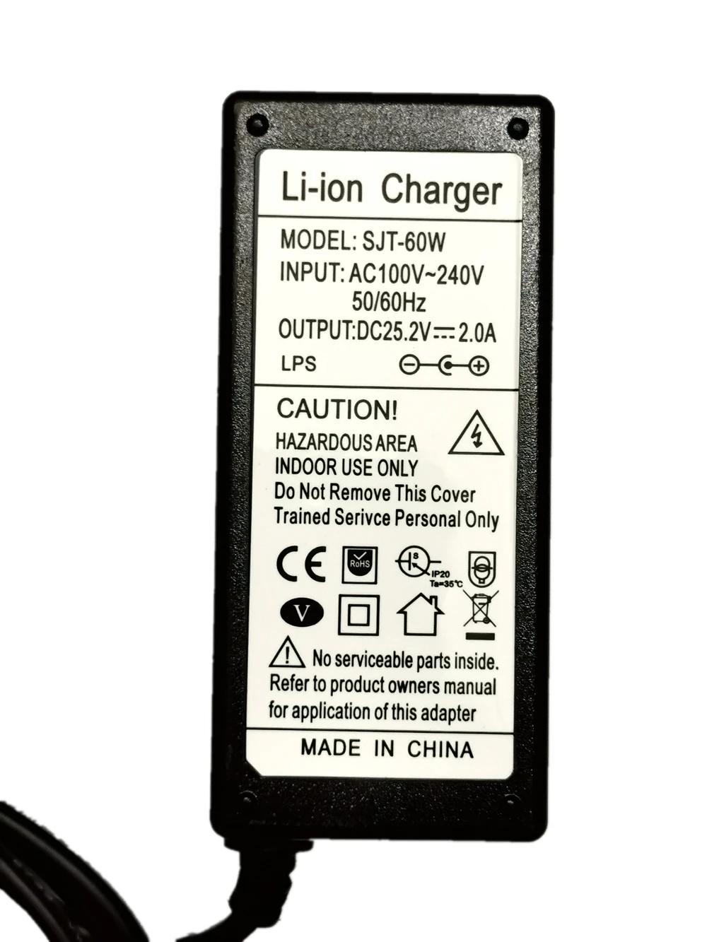 25.2V 2A Charger for 7 Series 21.6V 22.2V Lithium Ion Lithium Ion Battery Pack DC5525 Connector