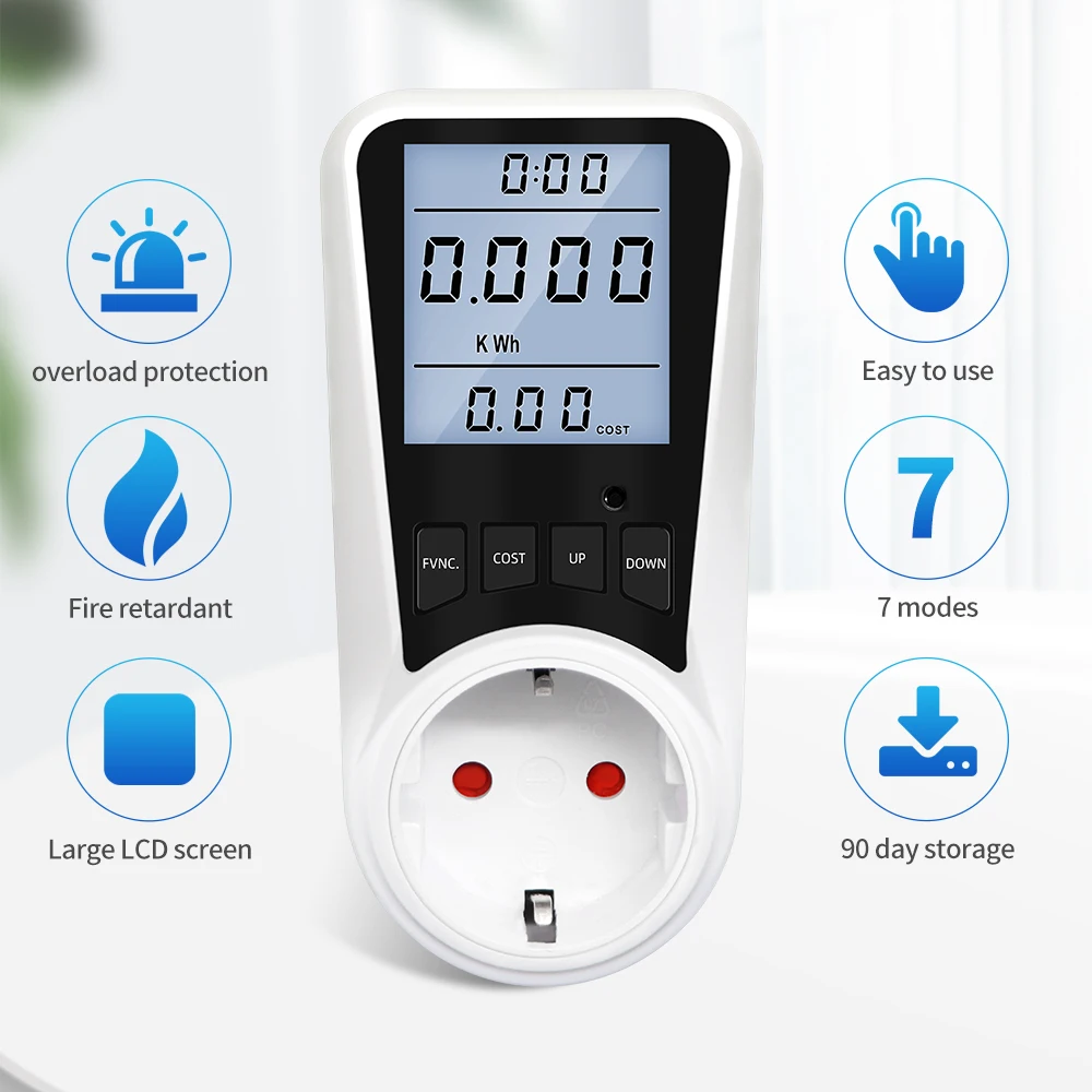 220V Digital Wattmeter AC EU Power Meter LCD Electricy Consumption Meter Socket Wattage Kwh Energy Test FR US BR Power Analyzer