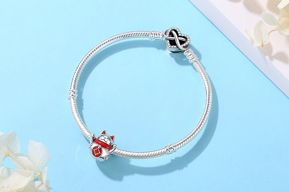 925 Sterling Silver Charms Beads Original Japanese Doll Fortune Cat Charm Fit Brand Bracelets Bangles DIY Jewelry For Women