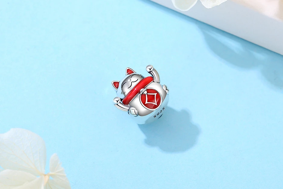 925 Sterling Silver Charms Beads Original Japanese Doll Fortune Cat Charm Fit Brand Bracelets Bangles DIY Jewelry For Women