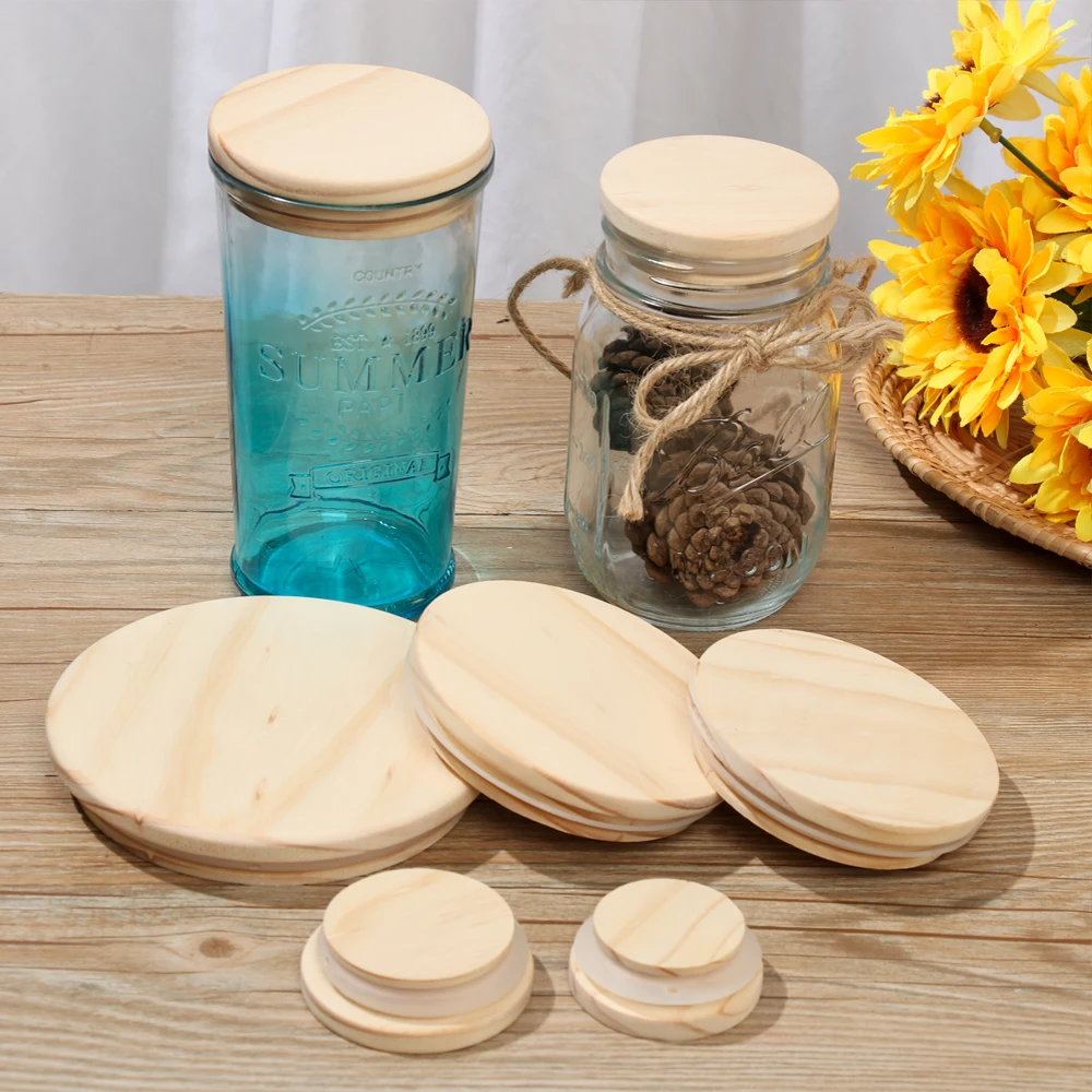 Wood Mason Jar Lid Reusable Canning Caps Various Sizes Bottle Sealing Caps Wide Mouth Cover Wood Lids Kitchen Organization