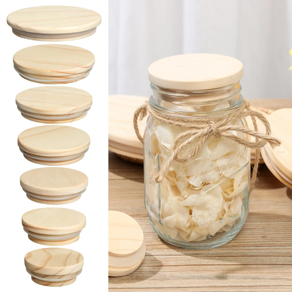 Wood Mason Jar Lid Reusable Canning Caps Various Sizes Bottle Sealing Caps Wide Mouth Cover Wood Lids Kitchen Organization