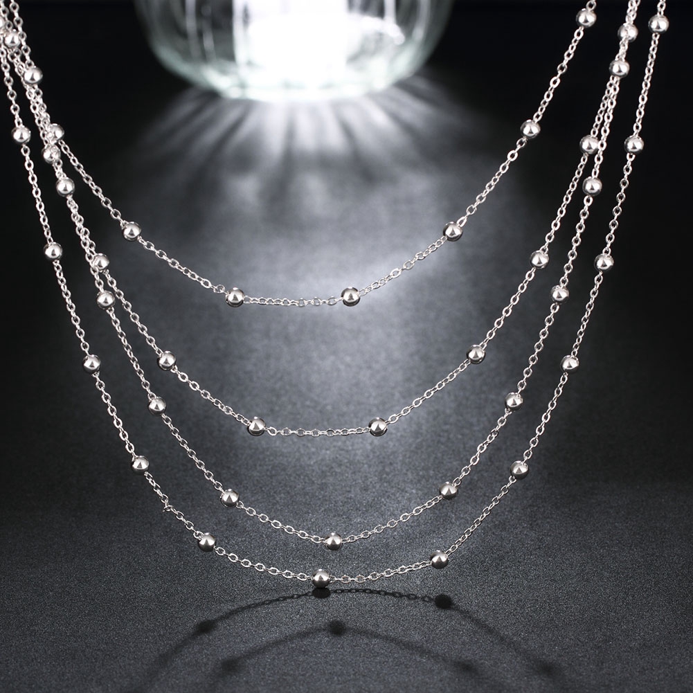 Hot sale 925 Sterling Silver Fashion Jewelry 18 inches Smooth Bead Chain Necklace For Women Wedding Birthday Gifts