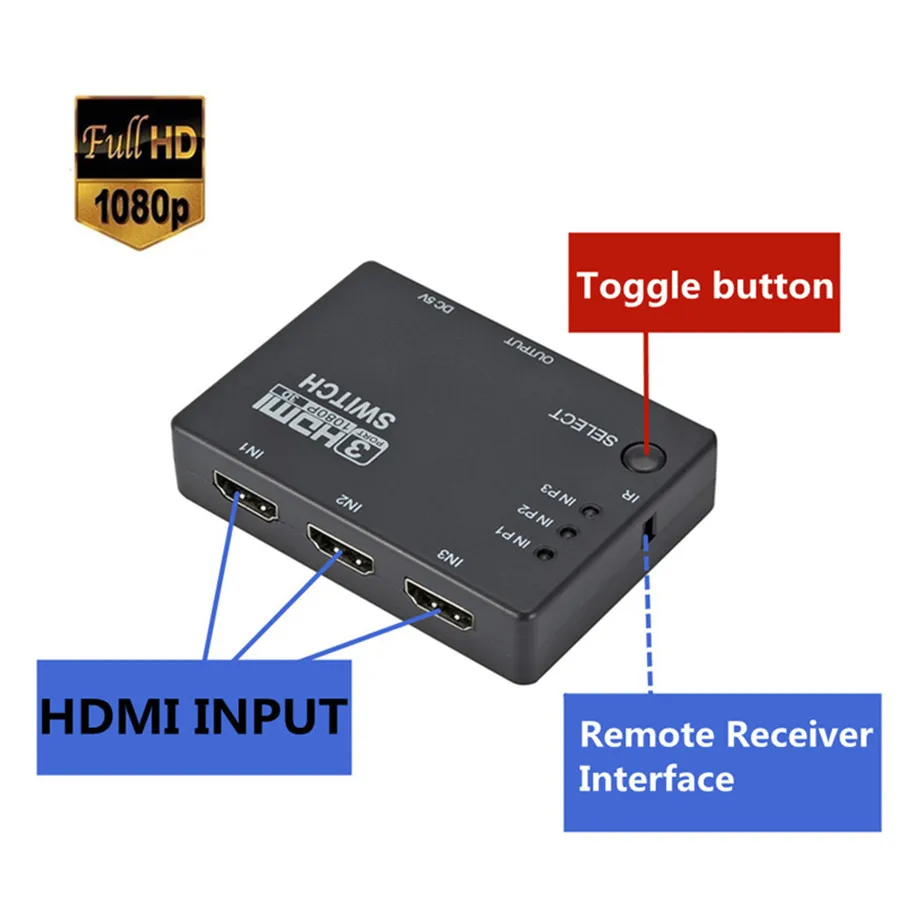 4K 2K 3x1 HDMI Cable Splitter HD 1080P Video Switcher Adapter 3 Input 1 Output Port HDMI Hub for Xbox PS4 DVD HDTV PC Laptop TV