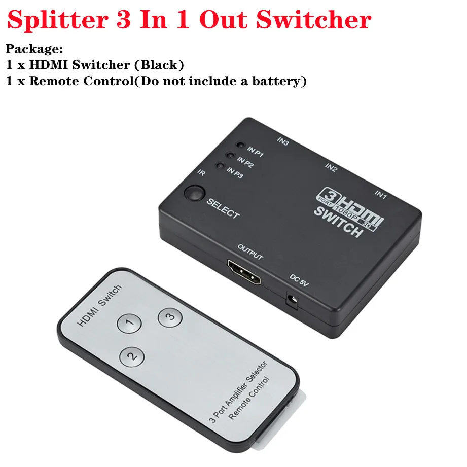 4K 2K 3x1 HDMI Cable Splitter HD 1080P Video Switcher Adapter 3 Input 1 Output Port HDMI Hub for Xbox PS4 DVD HDTV PC Laptop TV