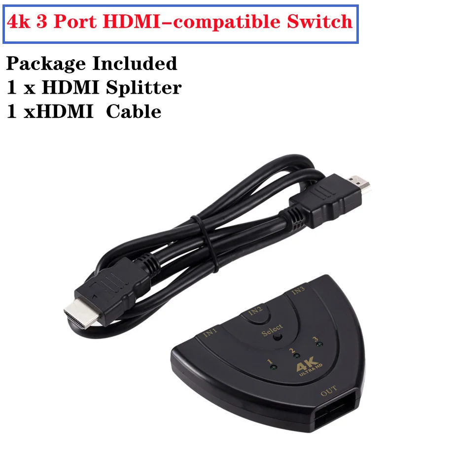 4K 2K 3x1 HDMI Cable Splitter HD 1080P Video Switcher Adapter 3 Input 1 Output Port HDMI Hub for Xbox PS4 DVD HDTV PC Laptop TV