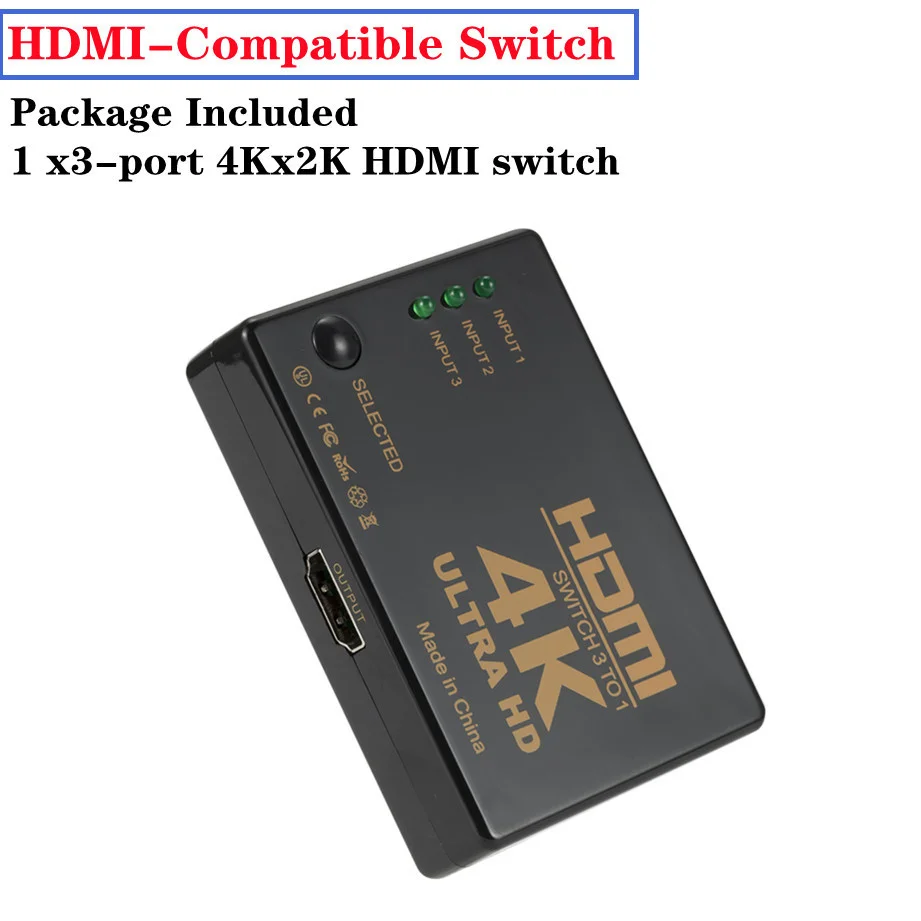 4K 2K 3x1 HDMI Cable Splitter HD 1080P Video Switcher Adapter 3 Input 1 Output Port HDMI Hub for Xbox PS4 DVD HDTV PC Laptop TV