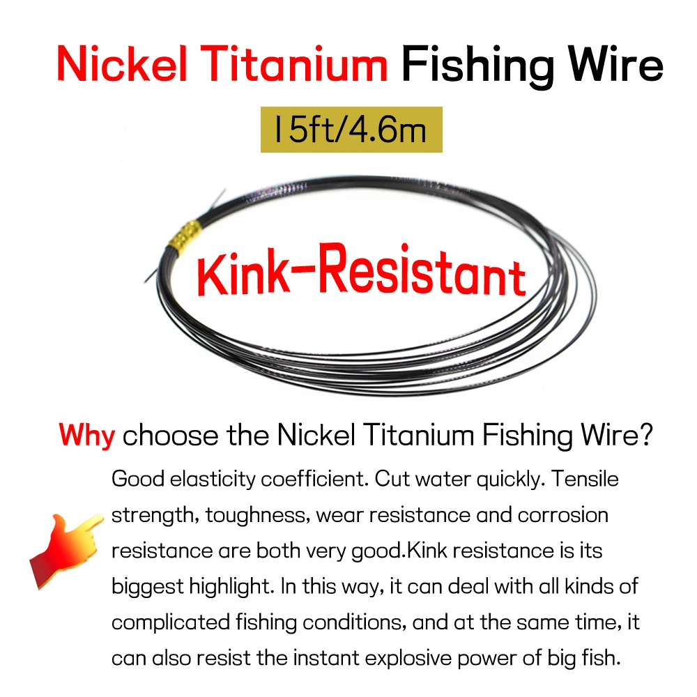 6LB-124LB 15ft/4.6m Kink-Resistant Toughness Nickel Titanium Fishing Leader Line for Saltwater Pike Tuna Wahoo Fishing